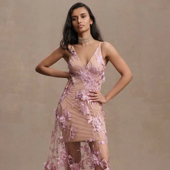 green emerald velvet dress Dress The Population Nude Underlay Black 3D Floral Lace Appliqué Overlay Dress (Small) main image 0